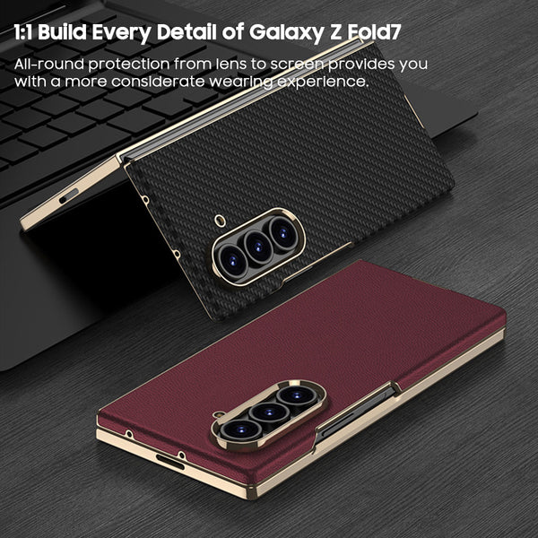 Galaxy Z Fold - Electroplated Gold-Edged Leather Case