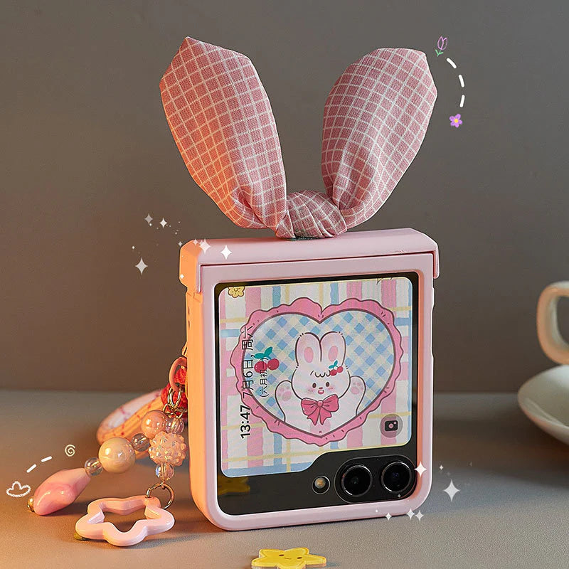 Galaxy Z Flip Series - Kawaii Bunny Phone Case with Bow & Strap