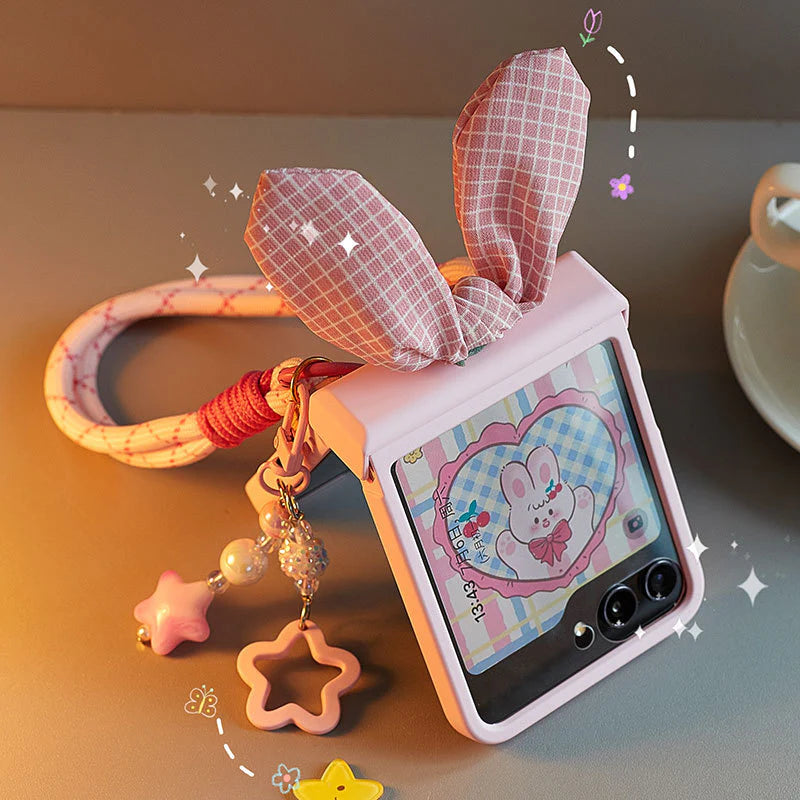 Galaxy Z Flip Series - Kawaii Bunny Phone Case with Bow & Strap