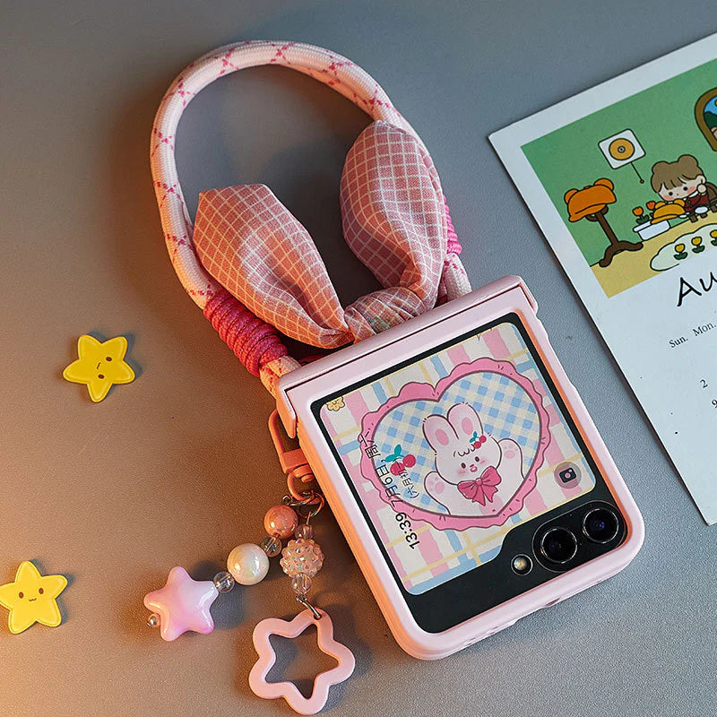 Galaxy Z Flip Series - Kawaii Bunny Phone Case with Bow & Strap