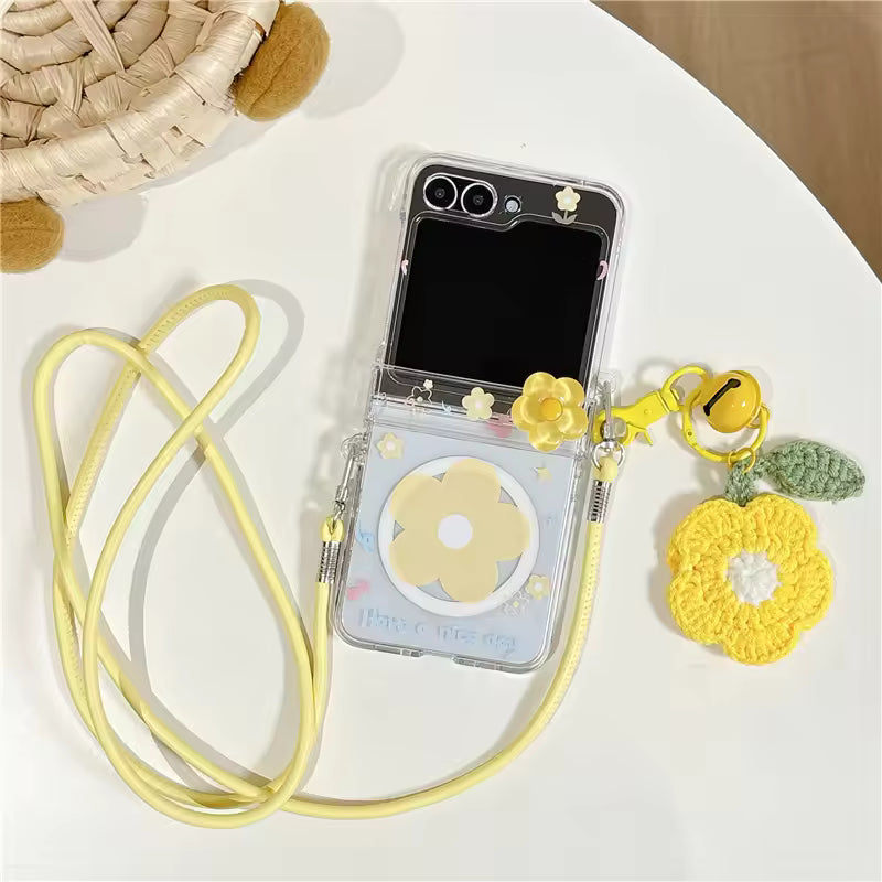 Galaxy Z Flip - Crochet Flower Charm Case With Lanyard