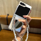 Galaxy Z Flip - Glitter Transparent Case with Mirror Holder and Pearl Bracelet