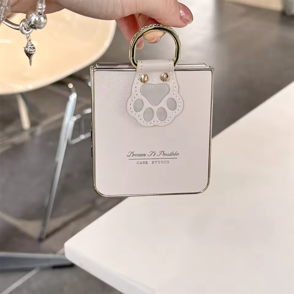 Galaxy Z Flip - Luxury Electroplated Cat Claw Ring Leather Case