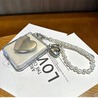 Galaxy Z Flip - Glitter Transparent Case with Mirror Holder and Pearl Bracelet