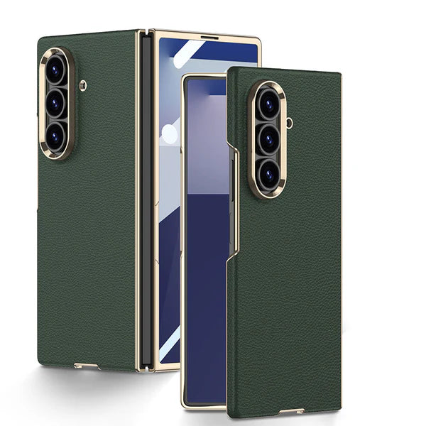 Galaxy Z Fold - Electroplated Gold-Edged Leather Case
