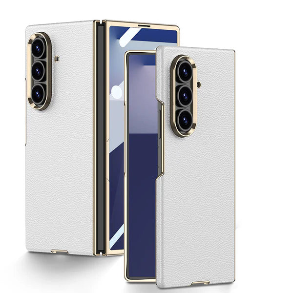 Galaxy Z Fold - Electroplated Gold-Edged Leather Case