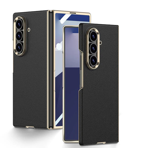 Galaxy Z Fold - Electroplated Gold-Edged Leather Case