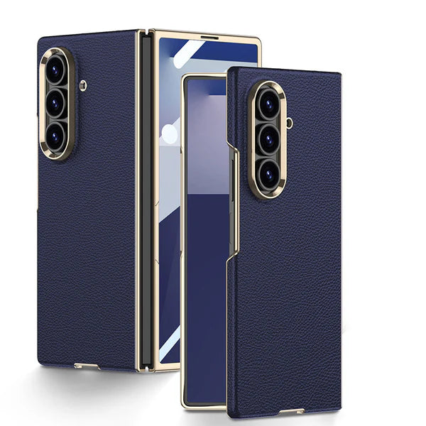 Galaxy Z Fold - Electroplated Gold-Edged Leather Case