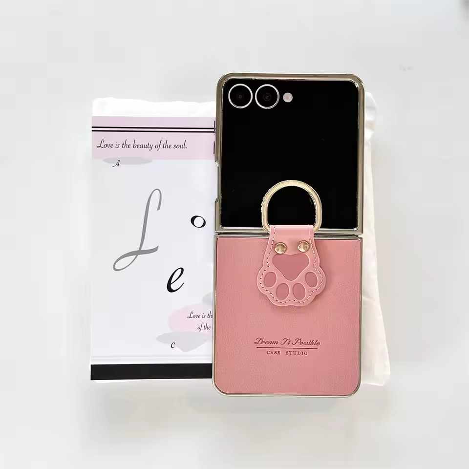 Galaxy Z Flip - Luxury Electroplated Cat Claw Ring Leather Case