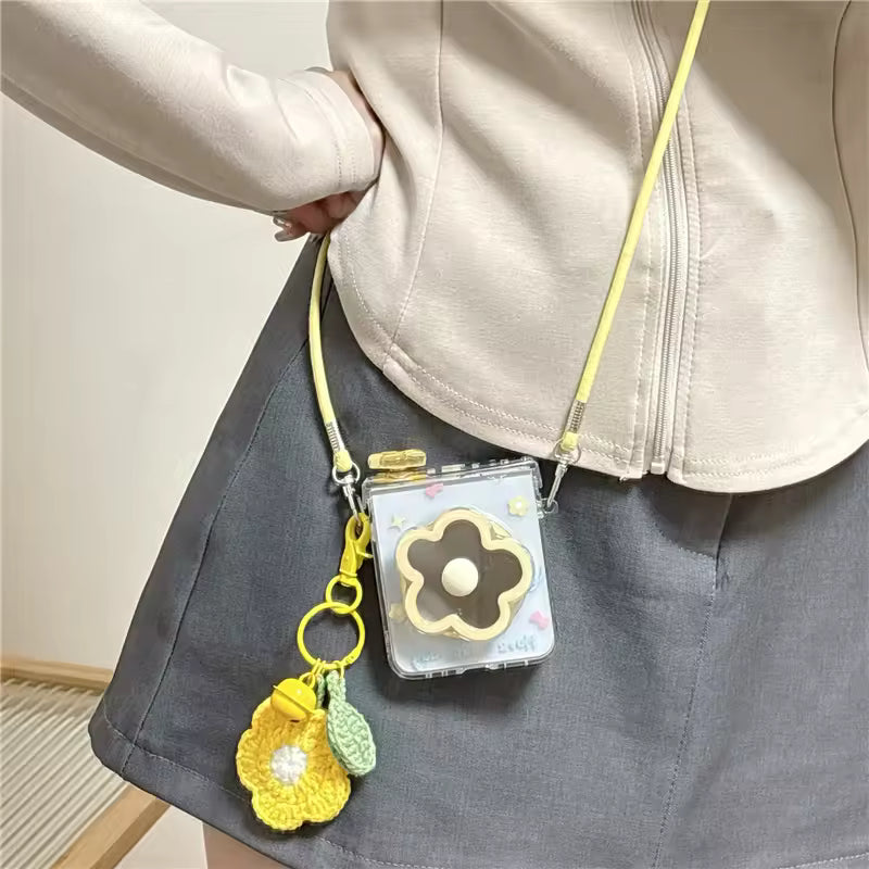 Galaxy Z Flip - Crochet Flower Charm Case With Lanyard