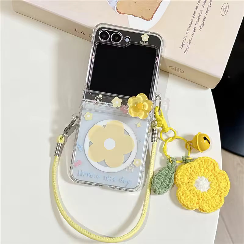 Galaxy Z Flip - Crochet Flower Charm Case With Lanyard