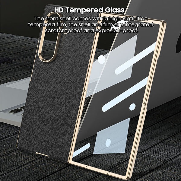 Galaxy Z Fold - Electroplated Gold-Edged Leather Case